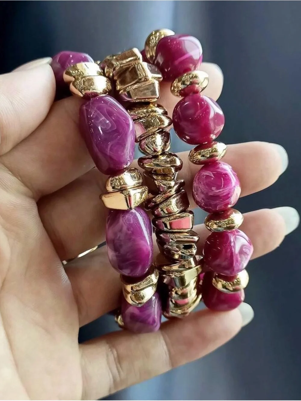 3pcs vintage boho Gold-Tone Bracelet-thick multi layer brown acrylic beaded